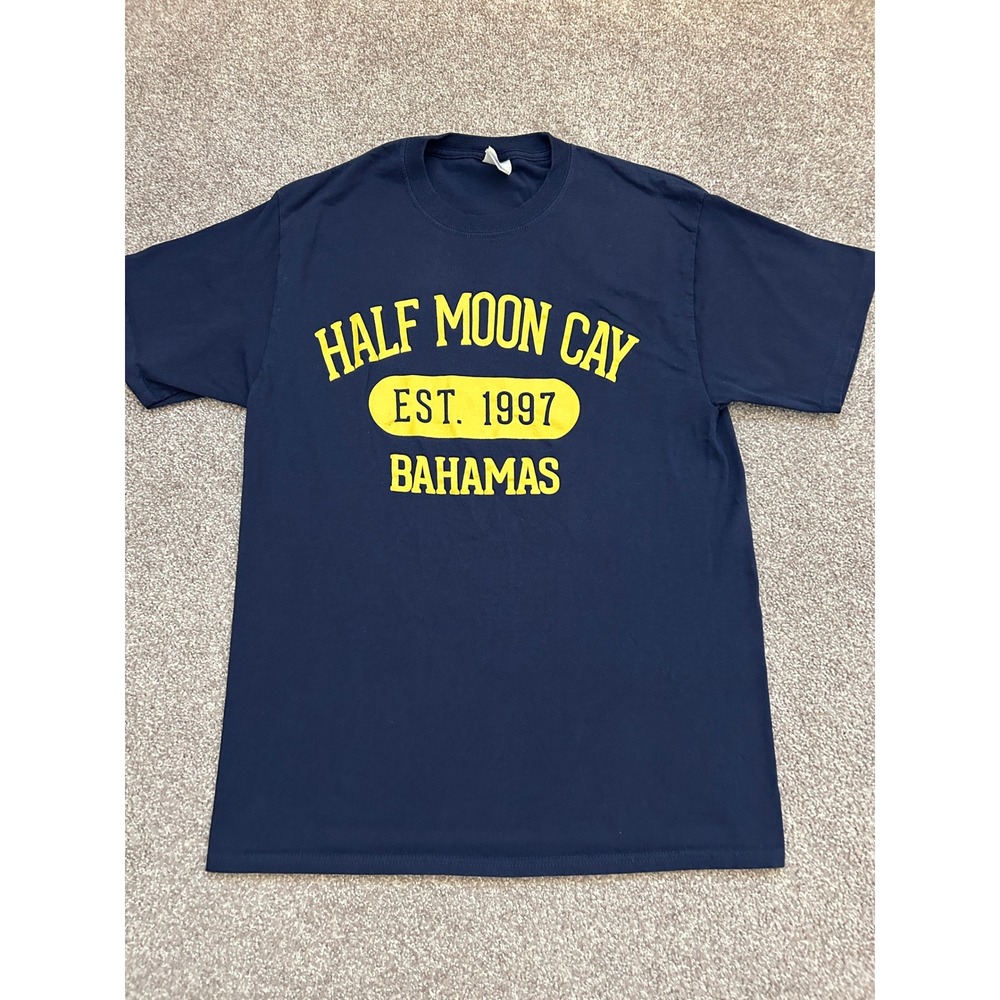 Retro Style Half Moon Cay Bahamas Tee Mens Medium Navy Excellent Souvenir